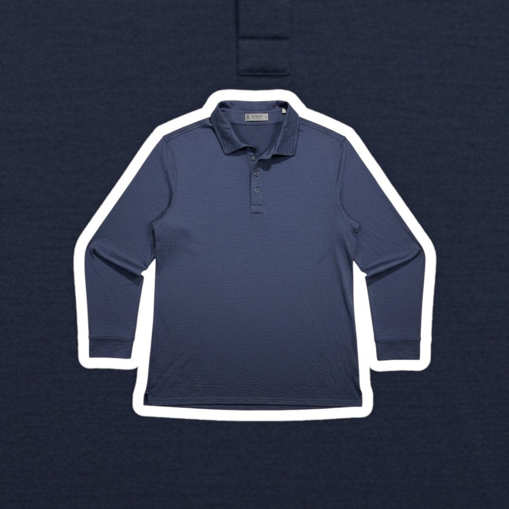 G/Fore Merino Wool Long Sleeve Polo Shirt Large Navy Blue Golf Pullover L